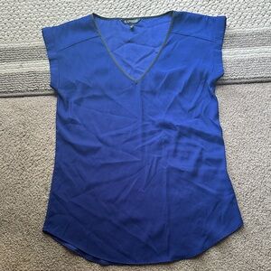 Express Women's Navy Blue V-Neck Gramercy Blouse